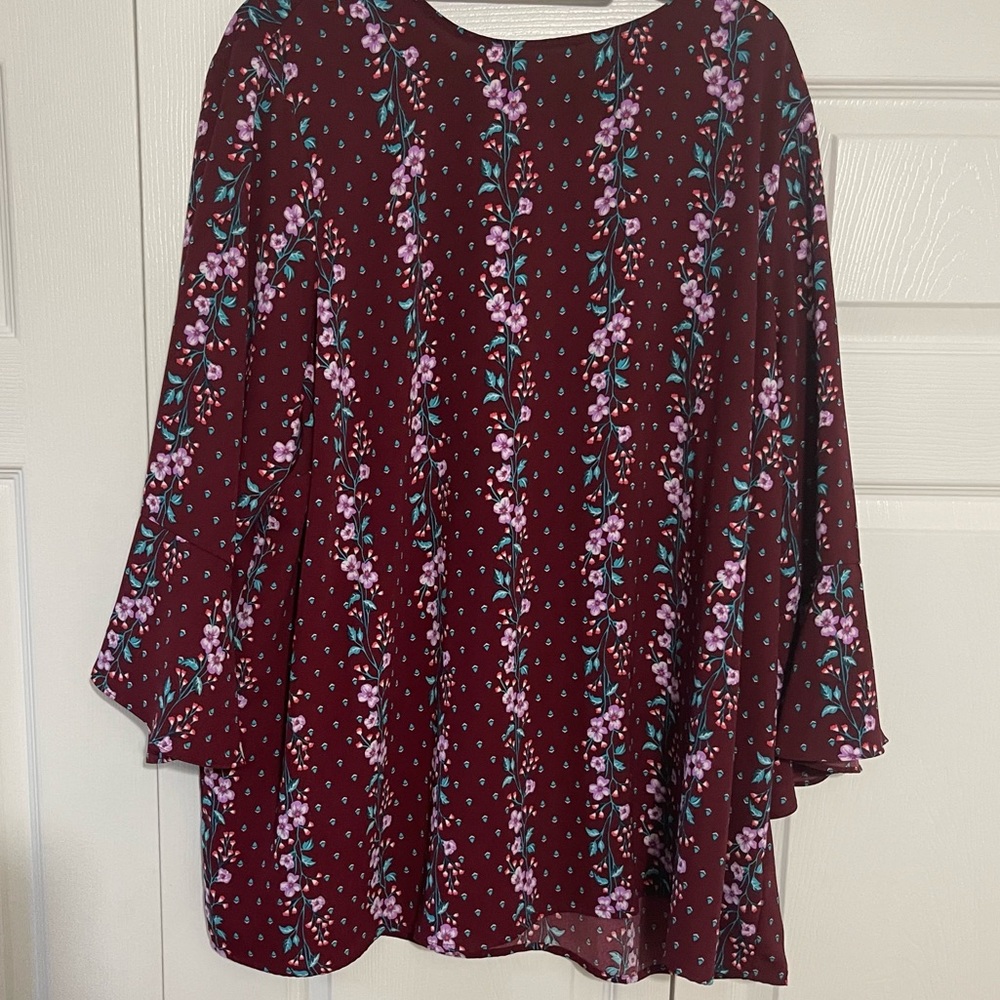 Maroon Bell Sleeve Blouse